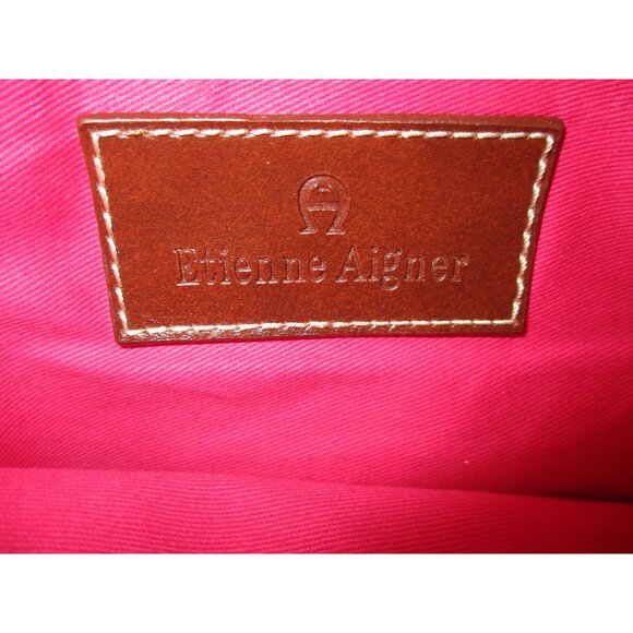 *Etienne Aigner Red Cranberry Satchel Grosgrain w Brown Trim and Accents - Picture 5 of 7